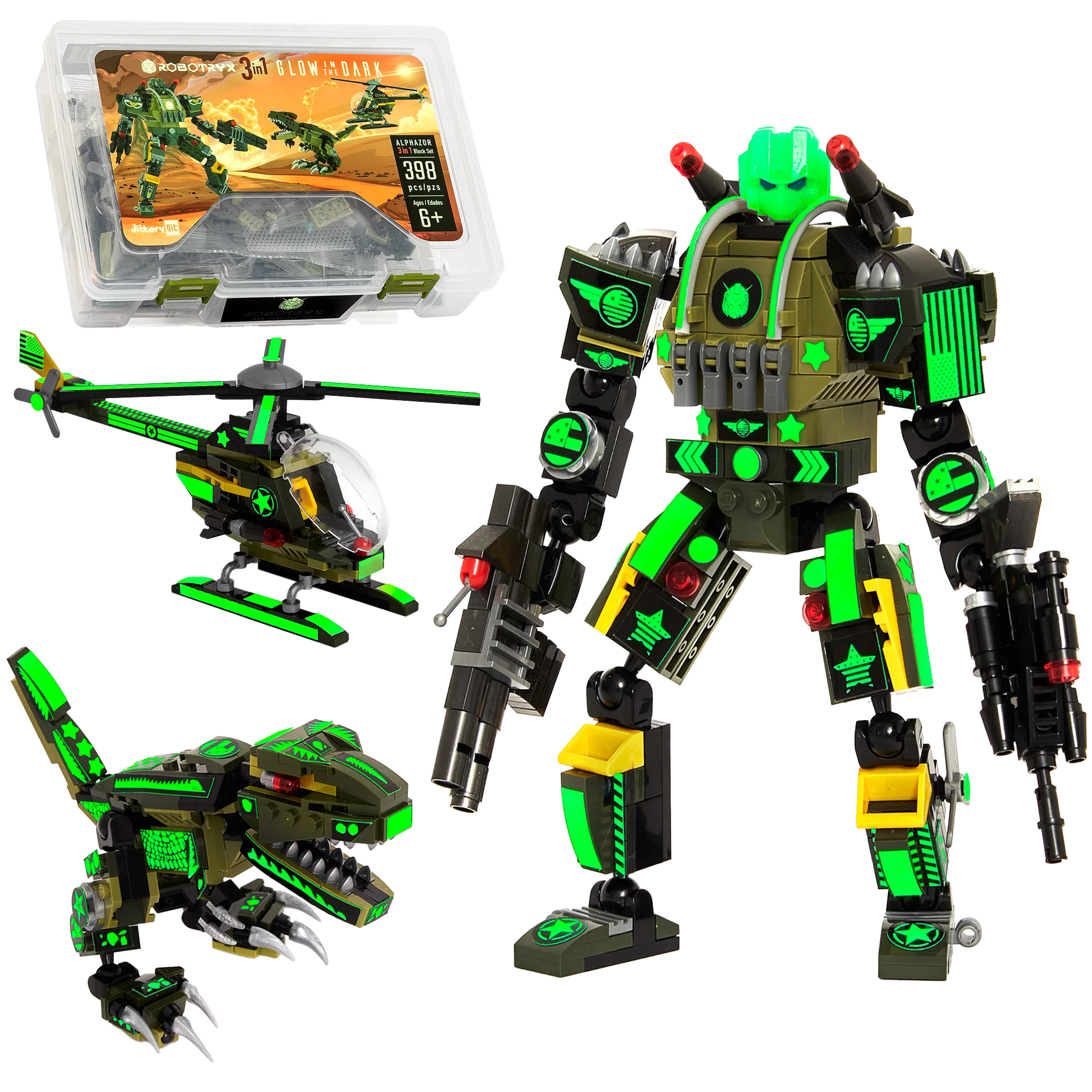 おもちゃ屋CORTIS GREEN GREEN 3形態セット Alphazor 3-in-1 STEM Robot Building Set | JitteryGit