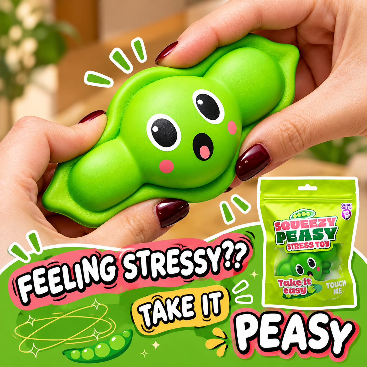 Squeezy Peasy Pea Pod Stress Toy – Squishy Fidget