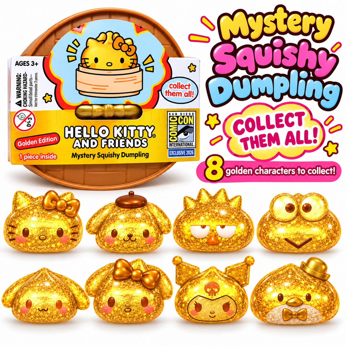 Hello Kitty and Friends Mystery Squishy Dumpling – Golden Edition