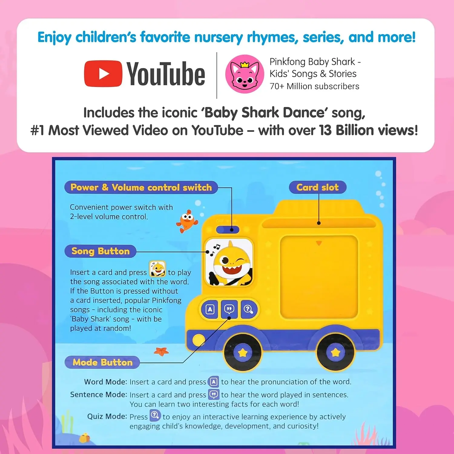 Baby Shark Flash Card Learning Bus Sound Pad Toy